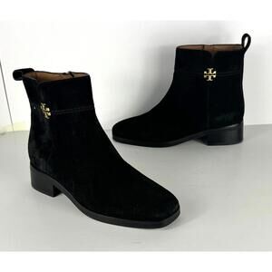NEW! Tory Burch Women Everly Black Suede T Logo Dress Zip Ankle Boots sz 6